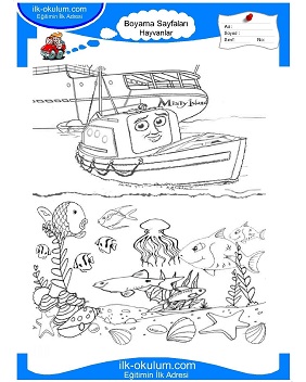 Çocuklar İçin Deniz Yaşamı Boyama Sayfaları 